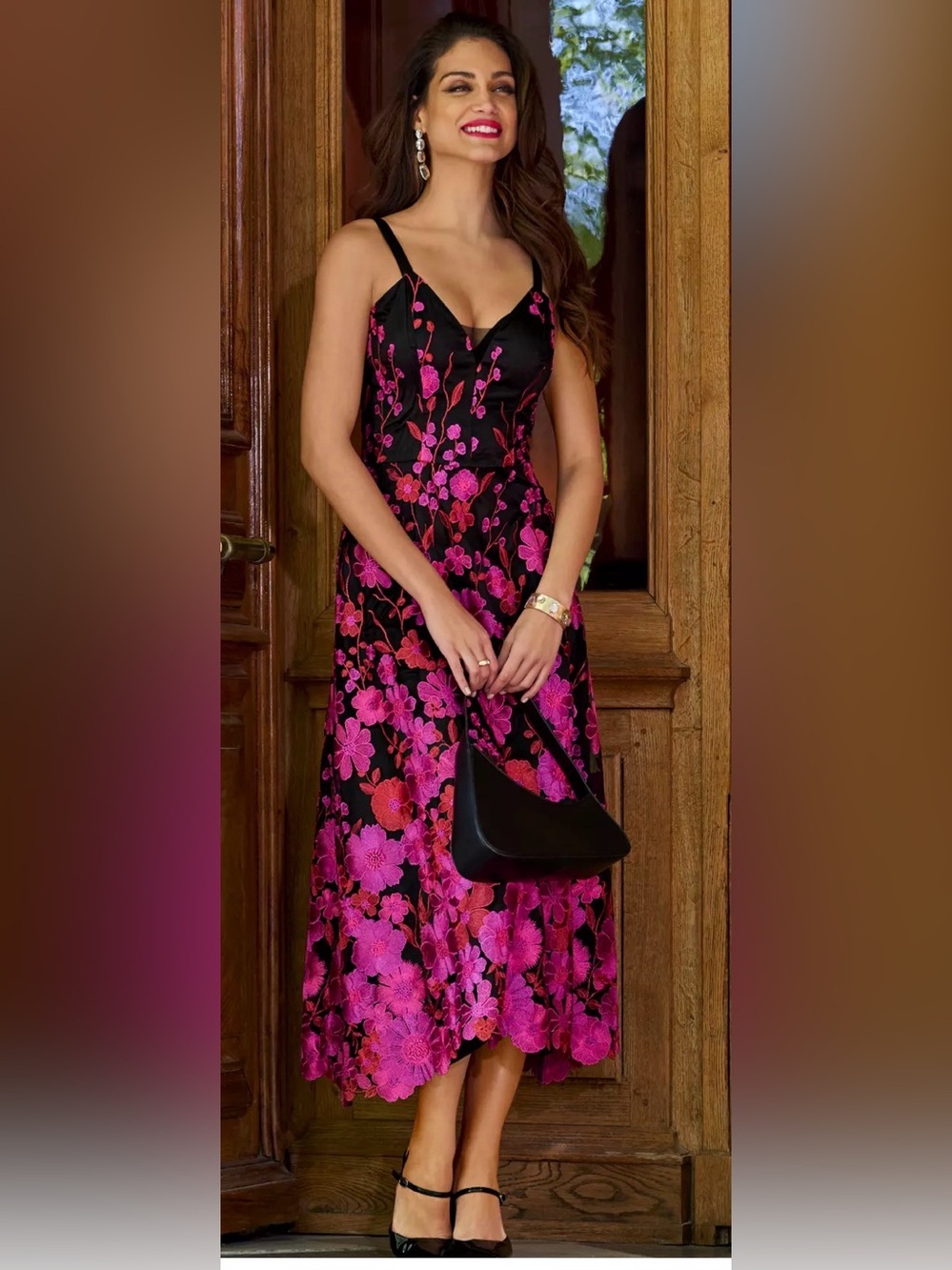 Newish, Boston Proper, Size 2, Floral Embroidered Black Mesh A Line Midi Dress - Picture 2 of 14